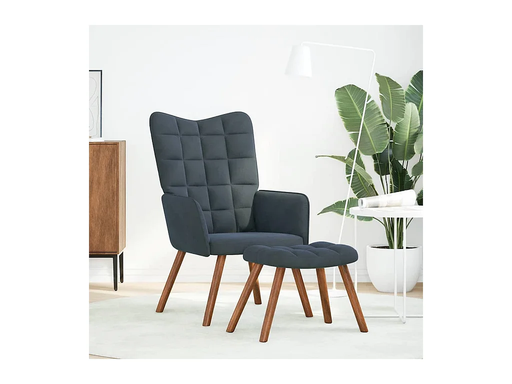 Poltrona | Cadeira de Sala | Cadeira Relaxante com Banco em Veludo Cinza Escuro SHL154971