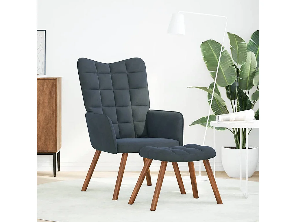 Relaxsessel mit Hocker | Lounge Sessel Dunkelgrau Samt SHL81491