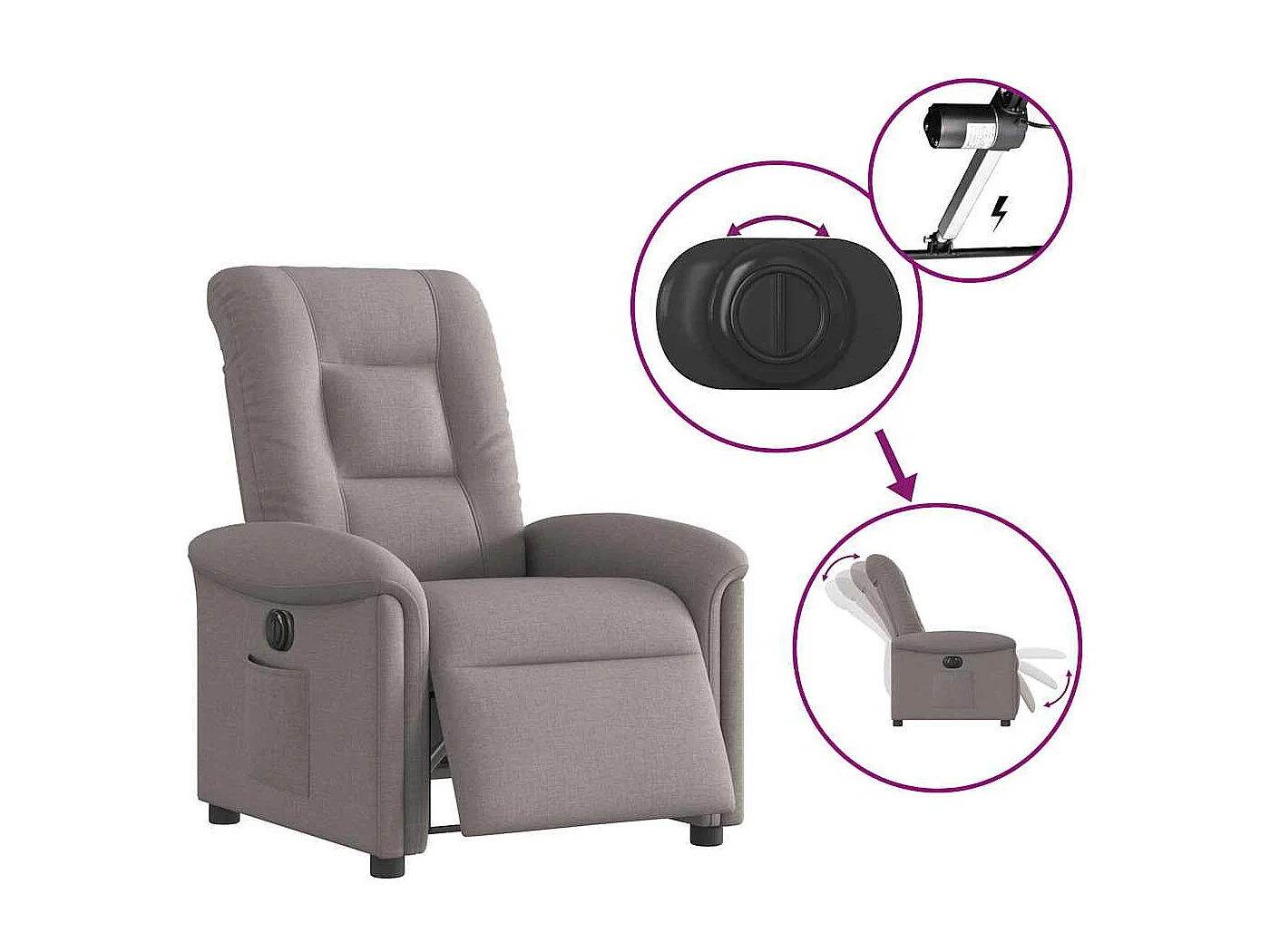 Fauteuil inclinable électrique-Chaise de relax-Fauteuil TV Taupe Tissu SHL1634