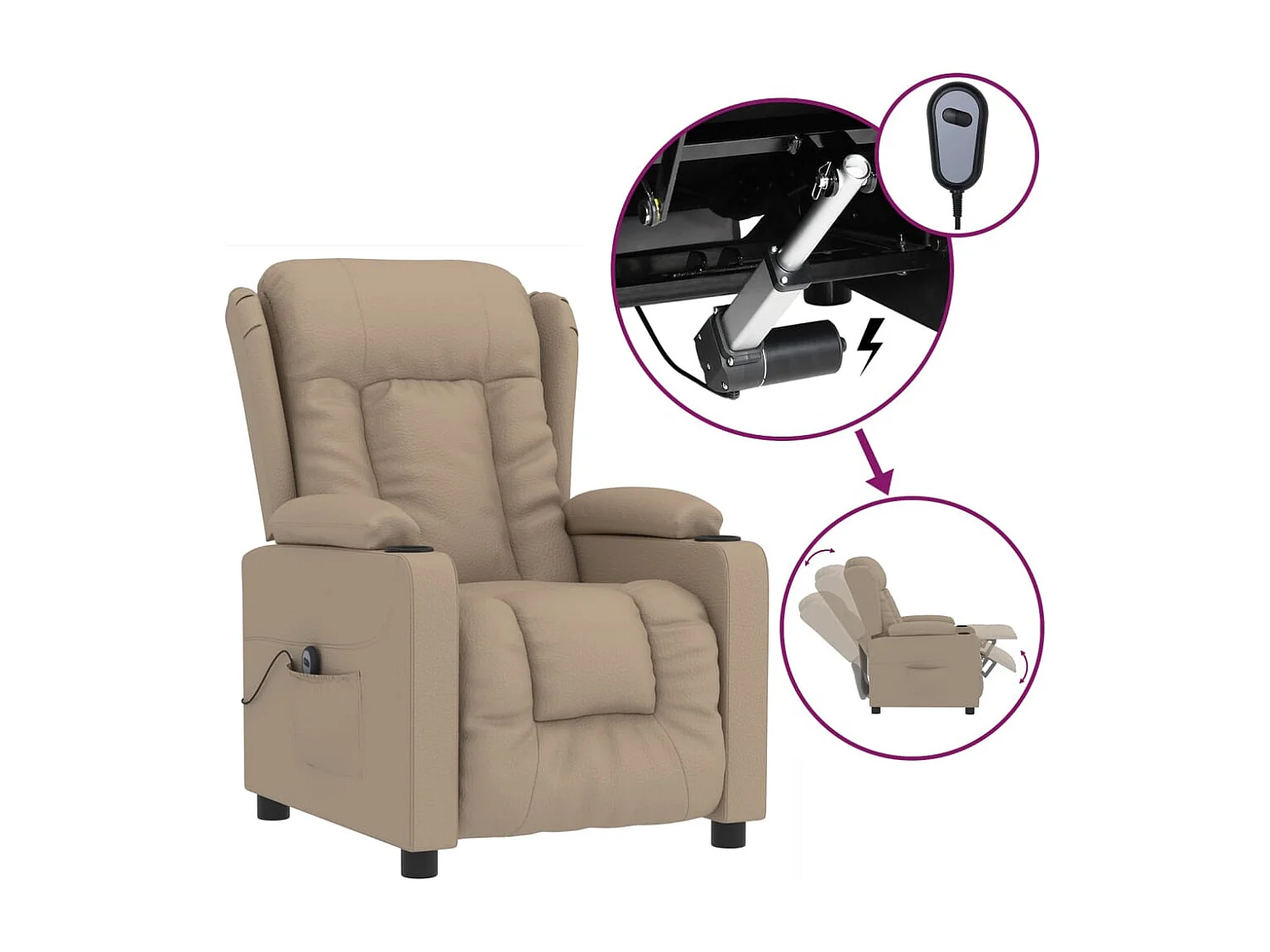 Relaxstoel | Fauteuil verstelbaar elektrisch kunstleer cappuccinokleurig