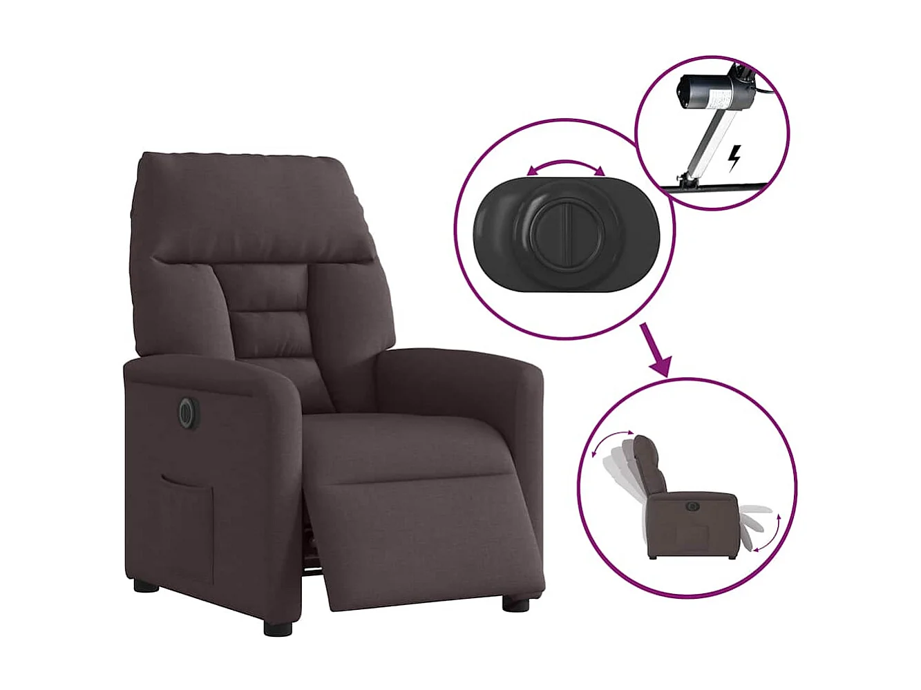 Fauteuil inclinable électrique-Chaise de relax-Fauteuil TV Marron foncé Tissu SHL2129
