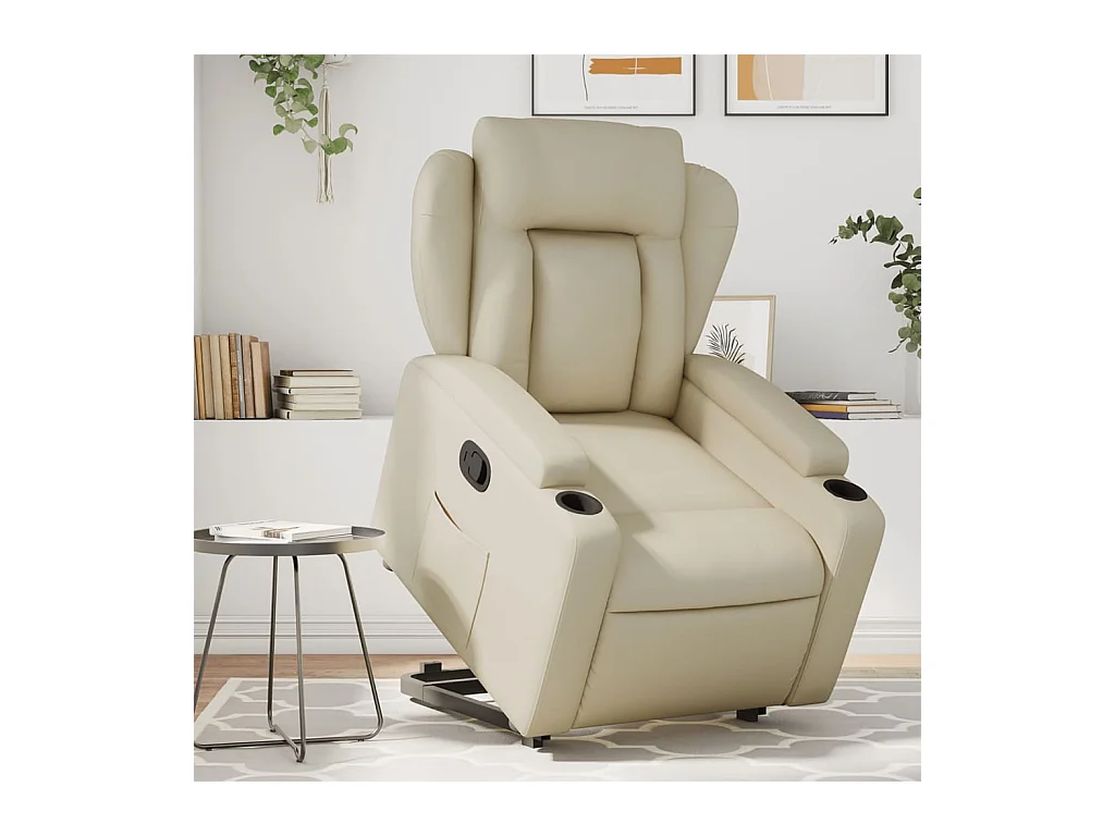 Sillón de relax | Sillón reclinable elevable cuero artificial color crema SHL4404