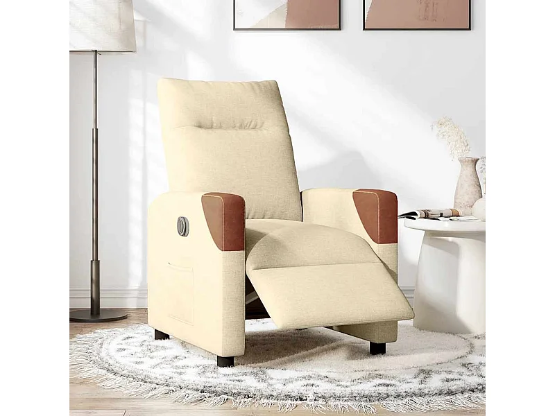 Fauteuil inclinable électrique-Chaise de relax-Fauteuil TV Crème Tissu SHL4340