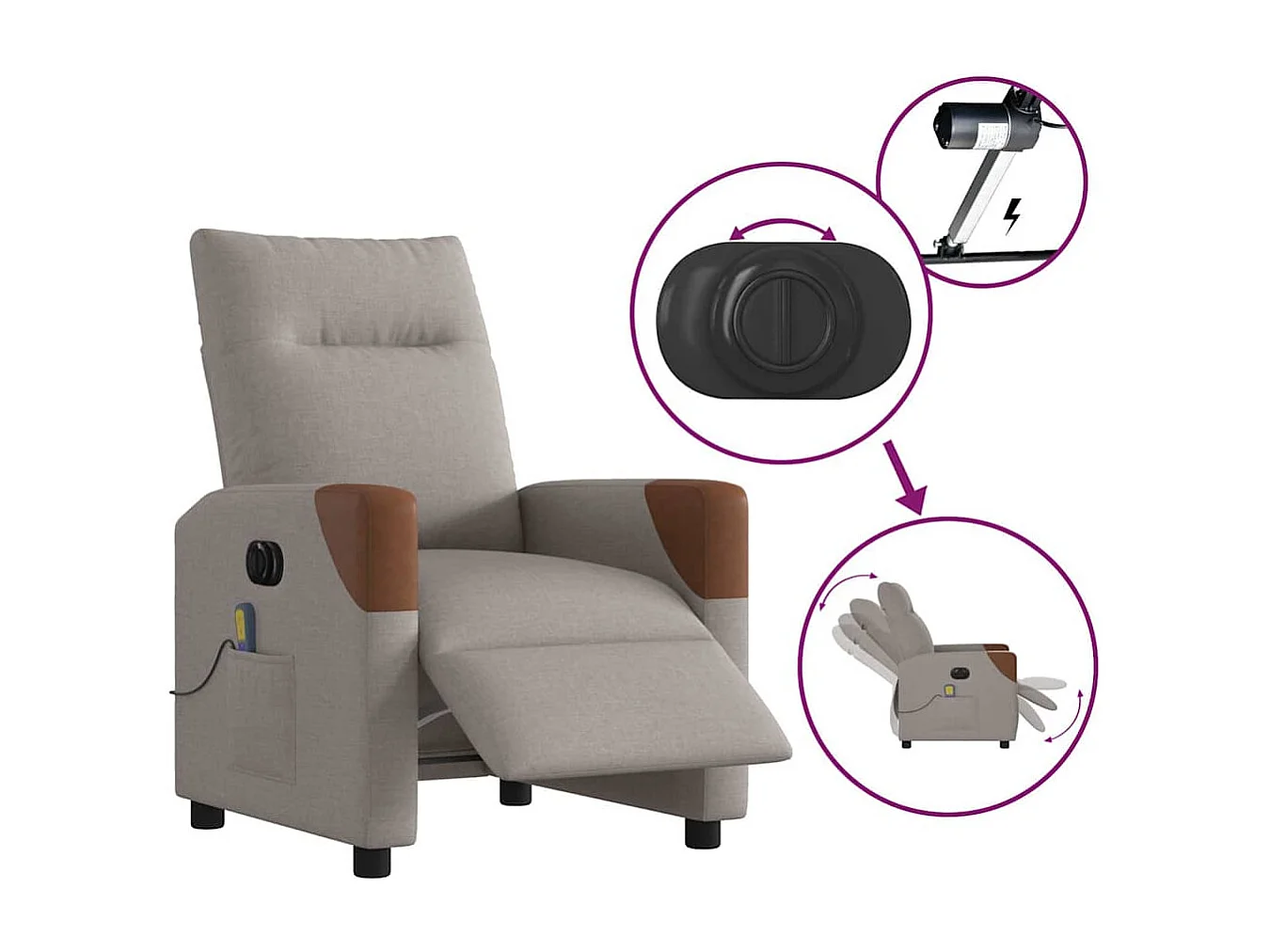 Sillón de relax | Sillón reclinable de masaje eléctrico tela gris taupe SHL7317