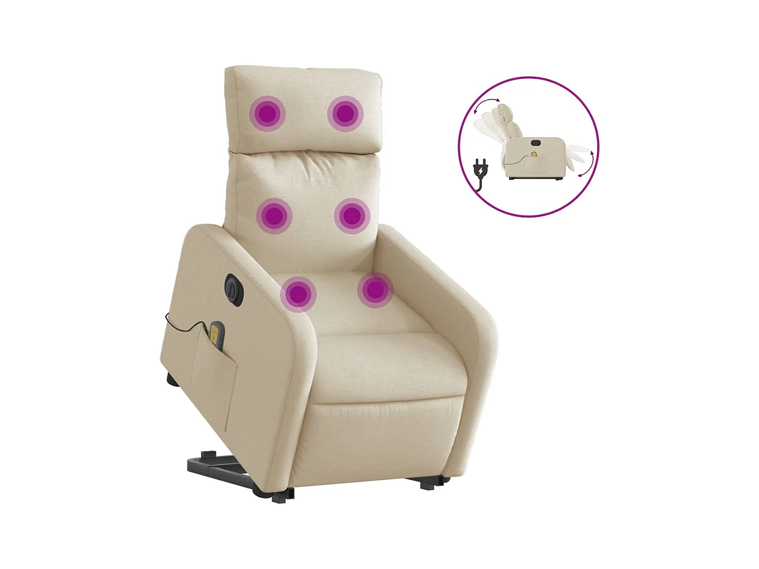 Fauteuil inclinable électrique-Chaise de relax-Fauteuil de Massage Crème Tissu SHL3669