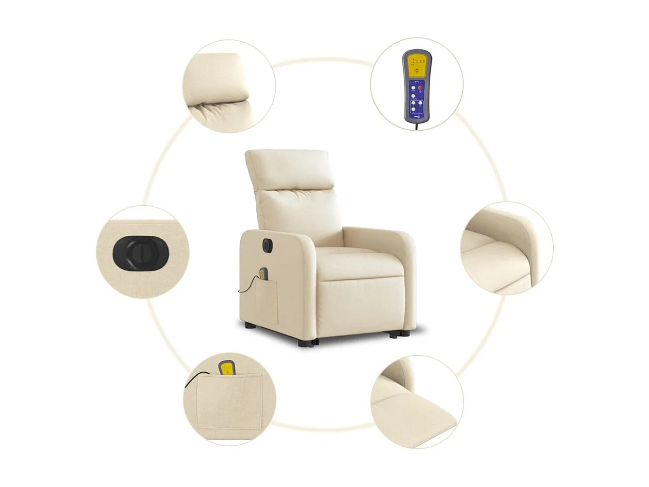 Fauteuil inclinable électrique-Chaise de relax-Fauteuil de Massage Crème Tissu SHL3669