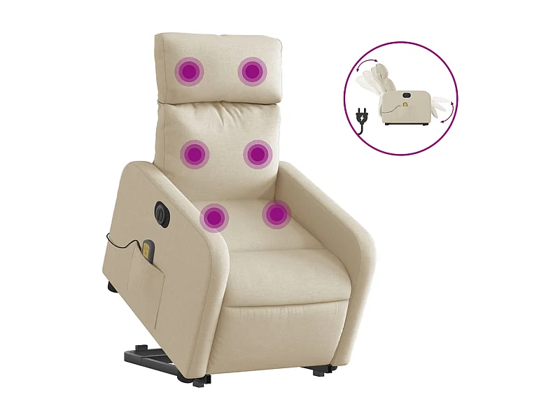 Fauteuil inclinable électrique-Chaise de relax-Fauteuil de Massage Crème Tissu SHL3669