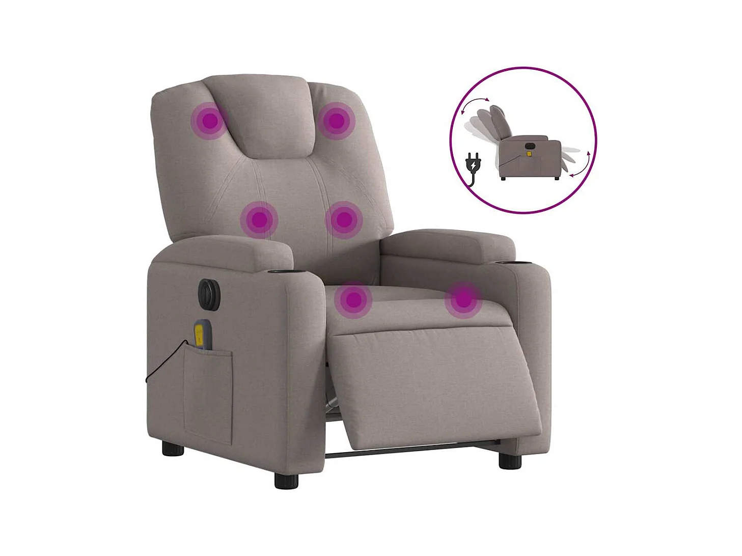 Sillón de relax | Sillón reclinable de masaje eléctrico tela gris taupe SHL9131