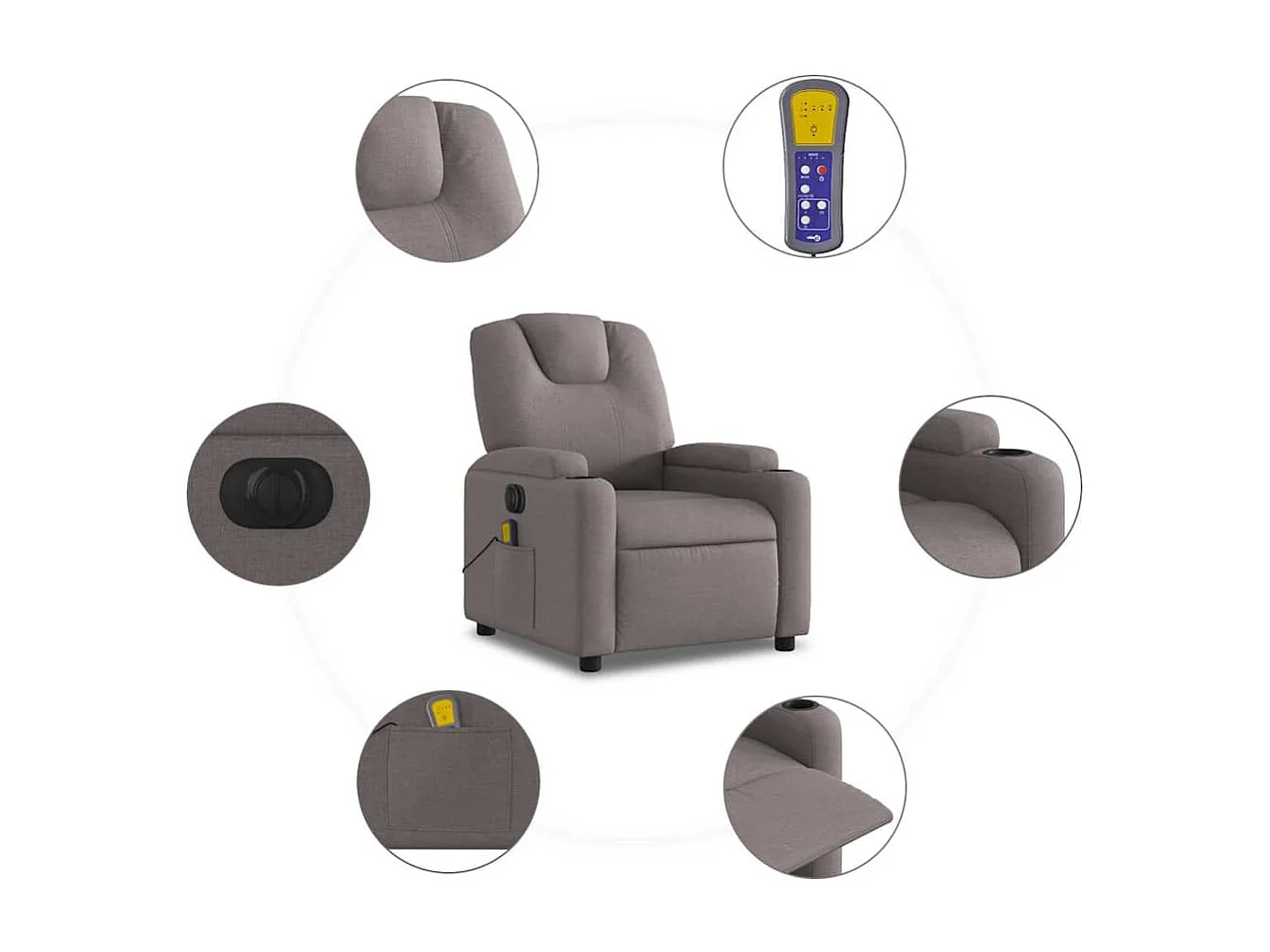 Sillón de relax | Sillón reclinable de masaje eléctrico tela gris taupe SHL9131