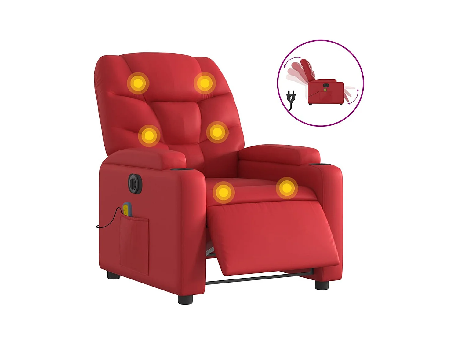 Sillón de salón | Silla | Sillón de masaje reclinable eléctrico de cuero artificial rojo SHL8325