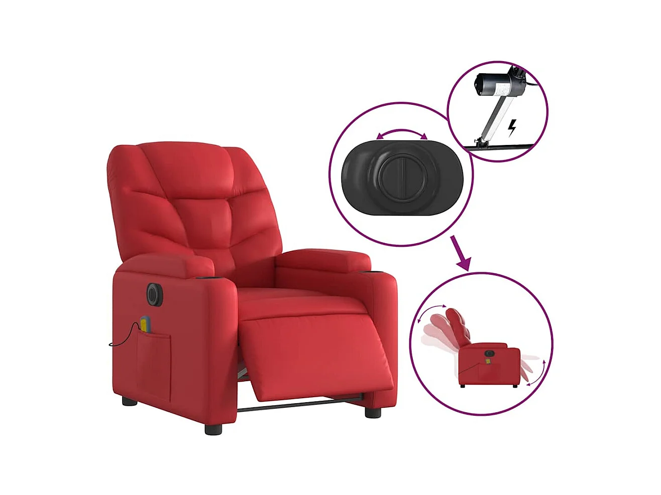 Sillón de salón | Silla | Sillón de masaje reclinable eléctrico de cuero artificial rojo SHL8325