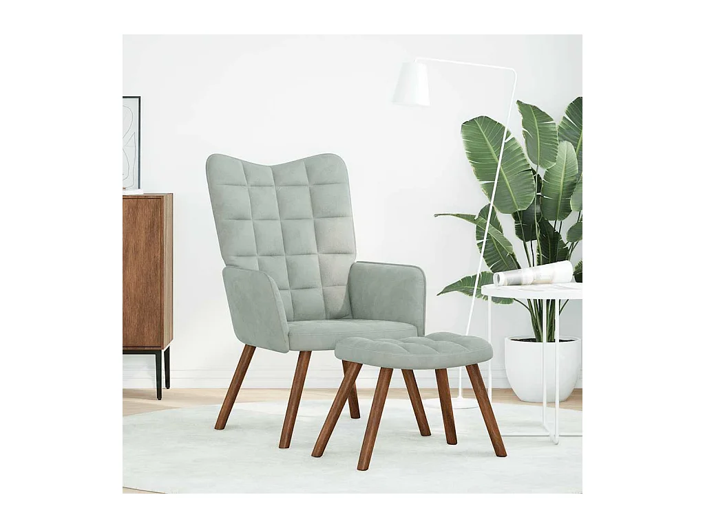 Sillón de relax | Sillón relajante con taburete de terciopelo gris claro SHL7134