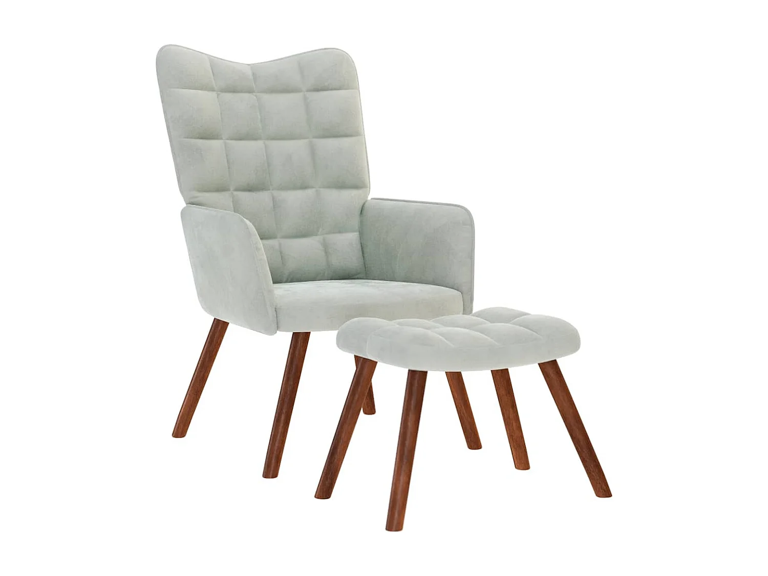 Relaxsessel mit Hocker | Lounge Sessel Hellgrau Samt SHL64031