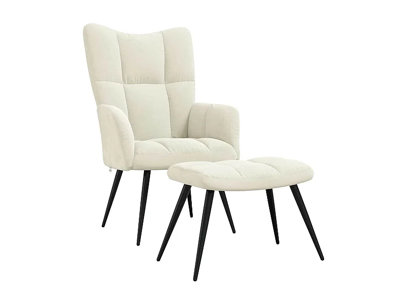 Sillón de relax | Silla de relax con taburete terciopelo blanco crema SHL2114