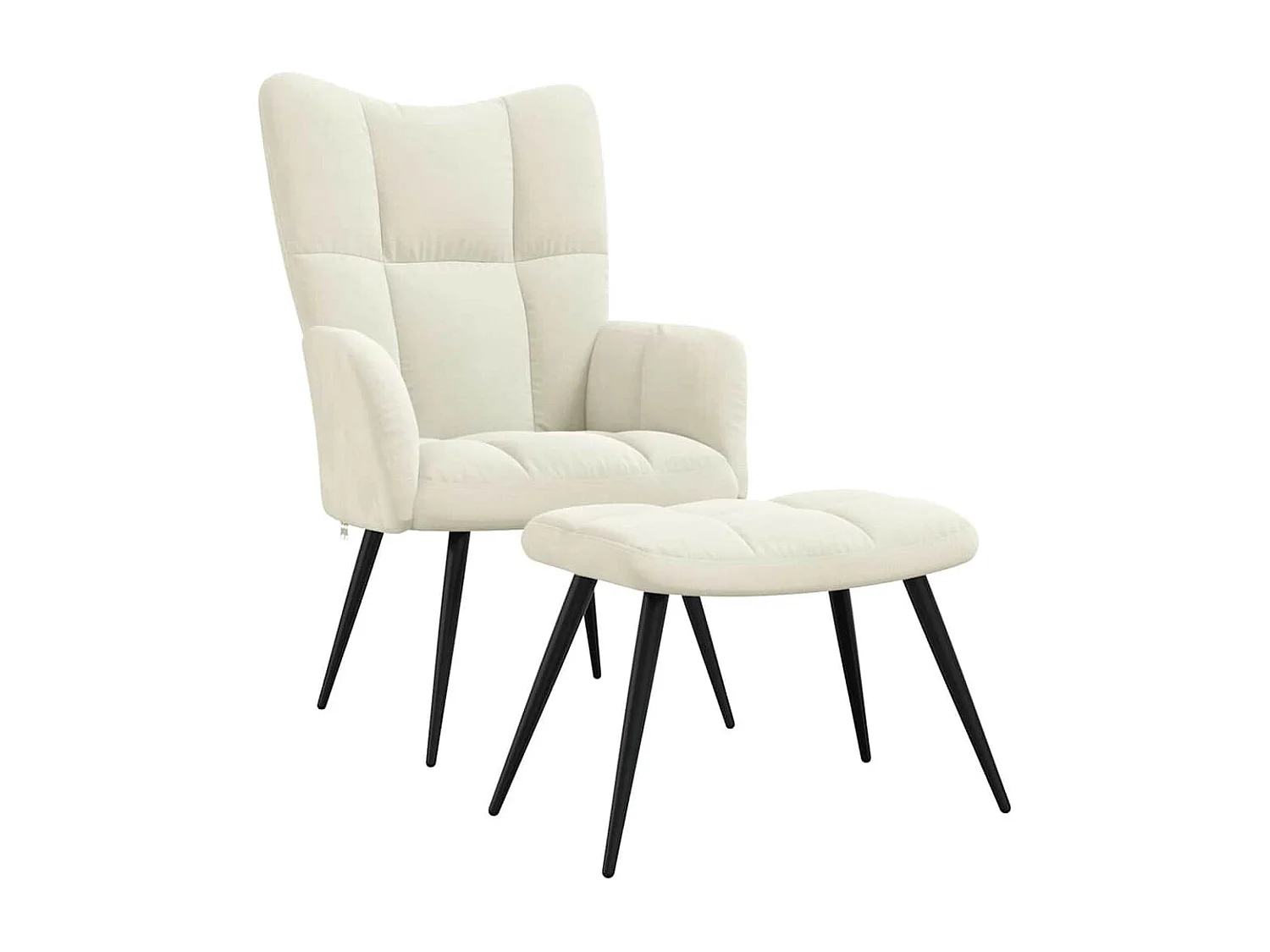 Relaxsessel mit Hocker | Lounge Sessel Cremeweiß Samt SHL42070