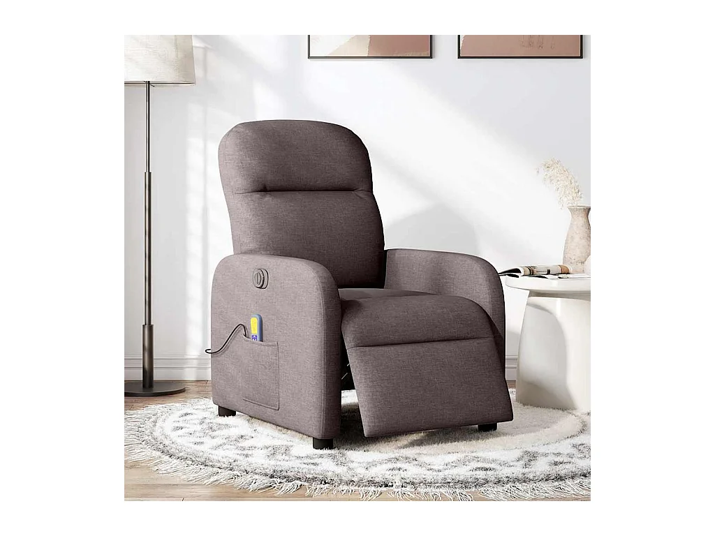 Poltrona reclinável massagens elétrica | Poltrona Confortável tecido castanho-escuro SHL618660
