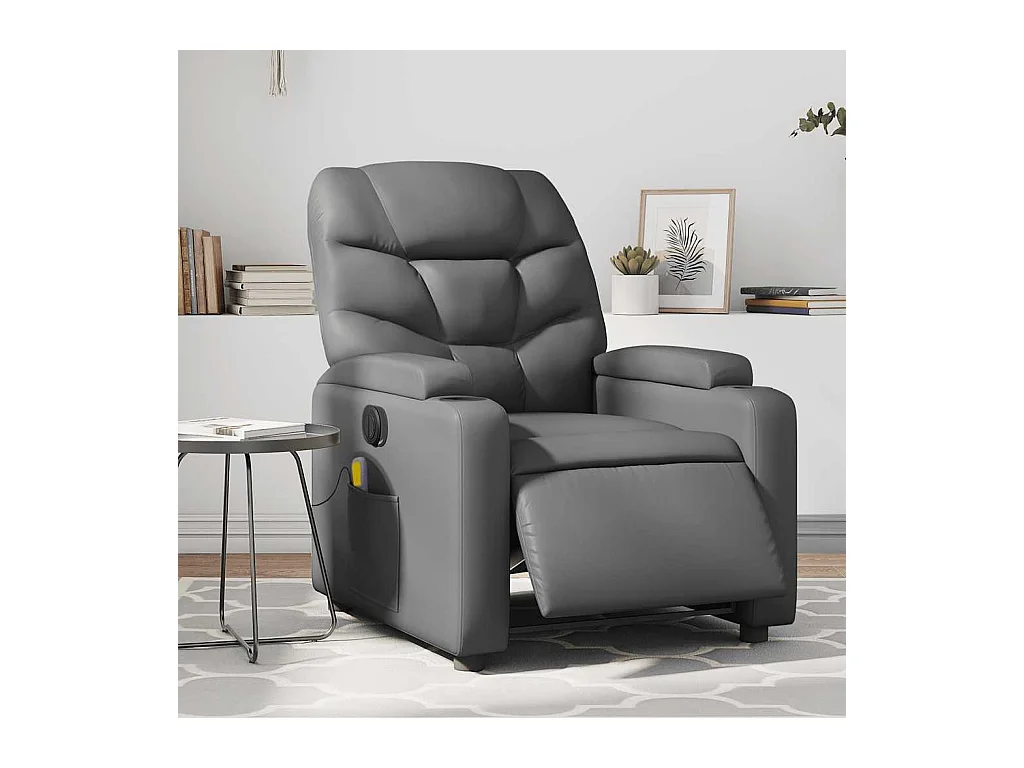 Sillón de salón | Silla | Sillón de masaje reclinable eléctrico cuero sintético gris SHL3554