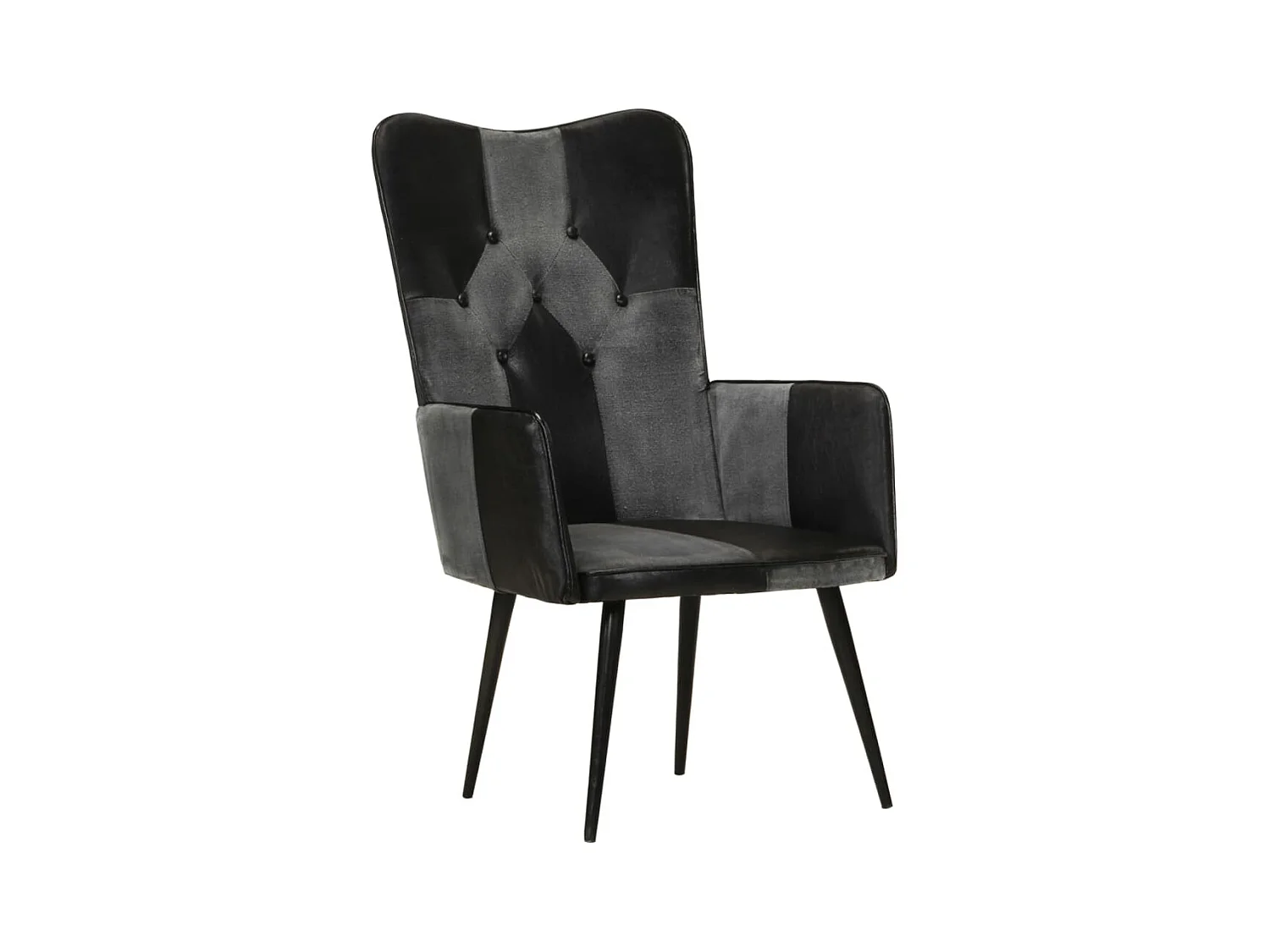 Sillón de salón | Silla | Sillón orejero cuero auténtico negro y gris SHL4168