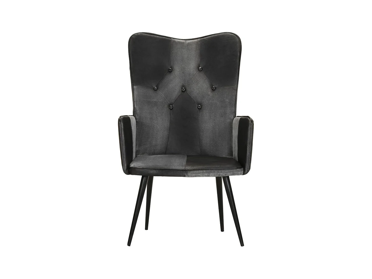Sillón de salón | Silla | Sillón orejero cuero auténtico negro y gris SHL4168