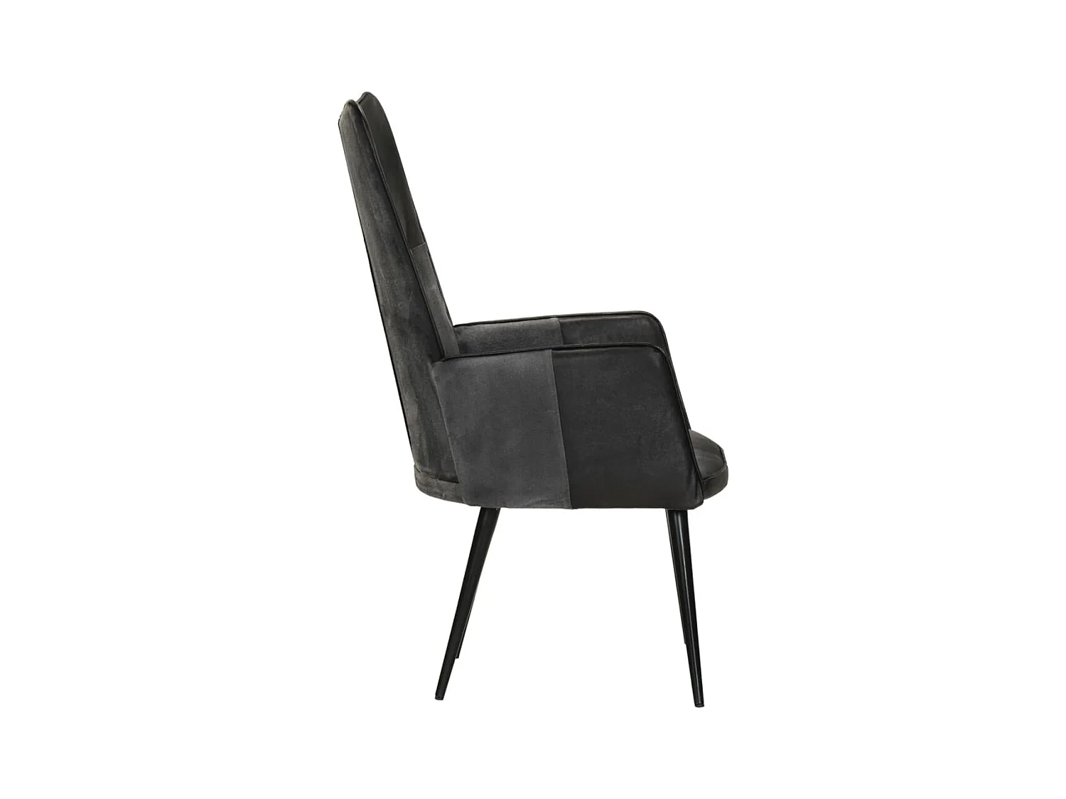 Sillón de salón | Silla | Sillón orejero cuero auténtico negro y gris SHL4168