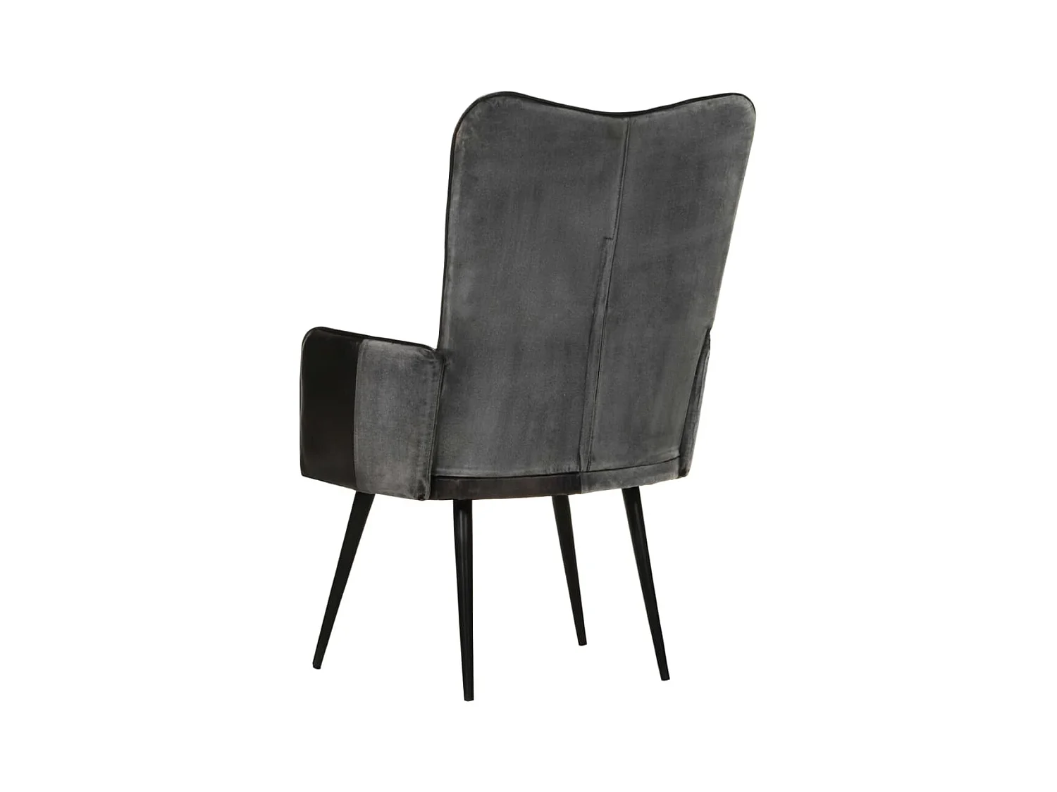 Sillón de salón | Silla | Sillón orejero cuero auténtico negro y gris SHL4168