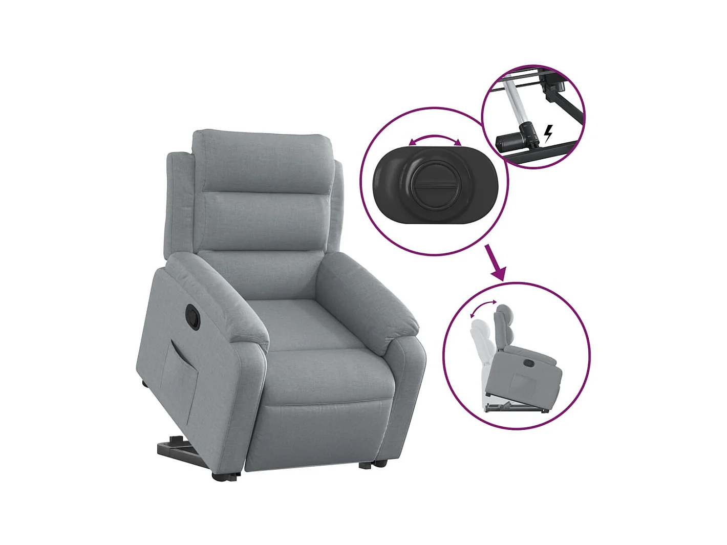 Sillón de relax | Silla | Sillón reclinable elevable de tela gris claro SHL7086