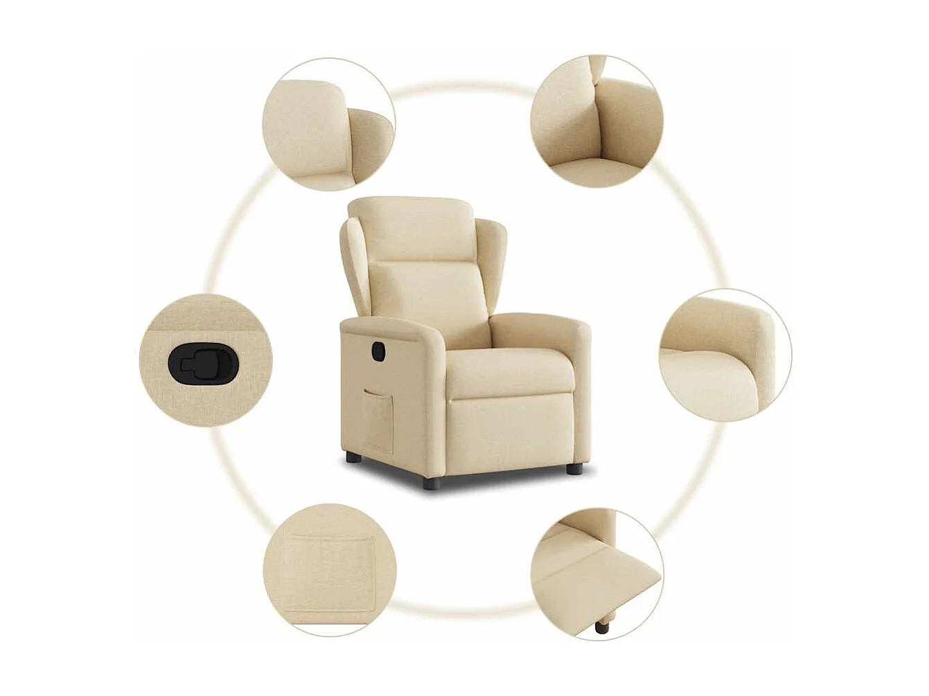 Fauteuil inclinable-Chaise de relax-Fauteuil salon Crème Tissu SHL4596