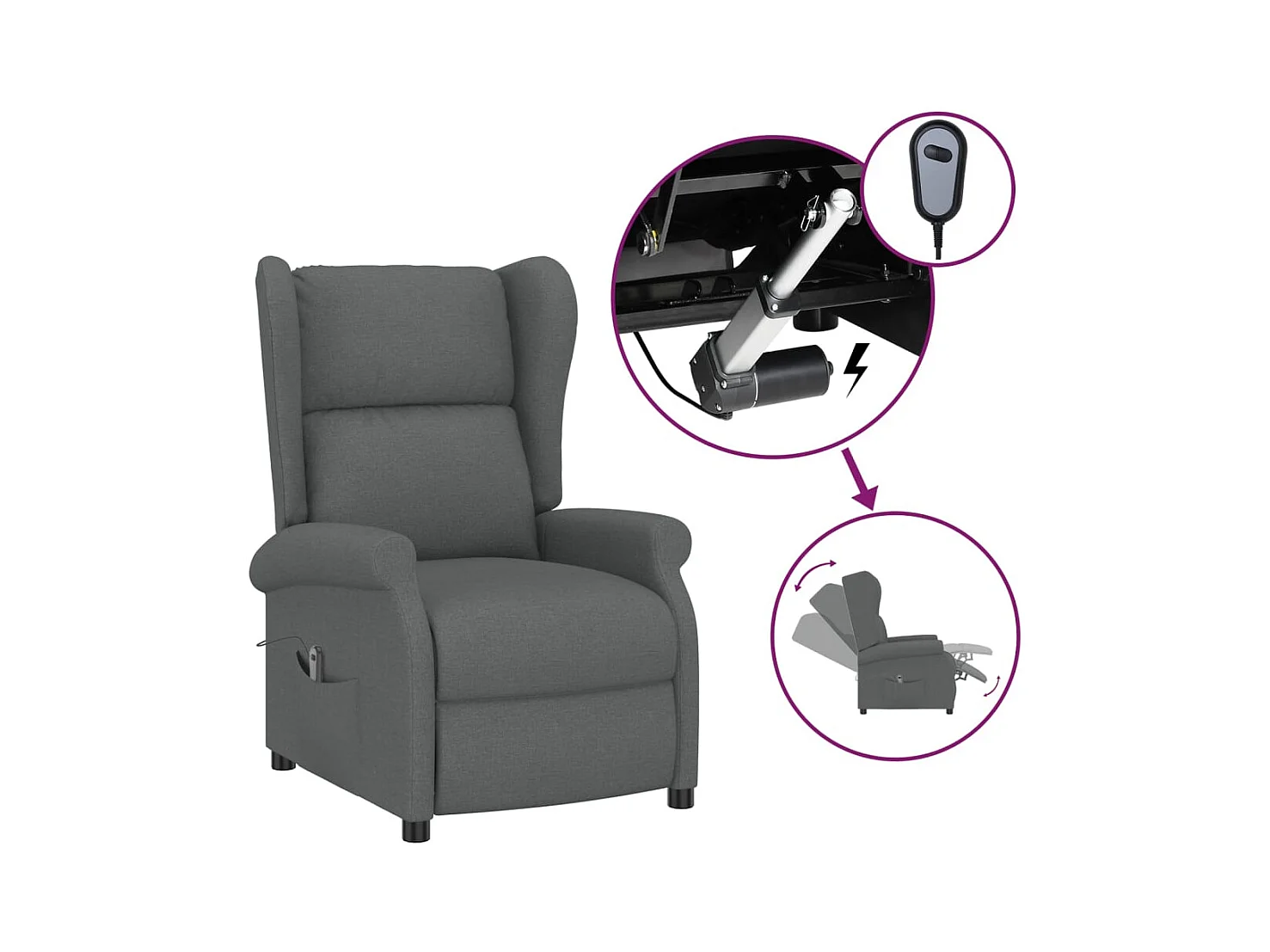 Fauteuil inclinable électrique-Chaise de relax à oreilles gris foncé tissu SHL3211