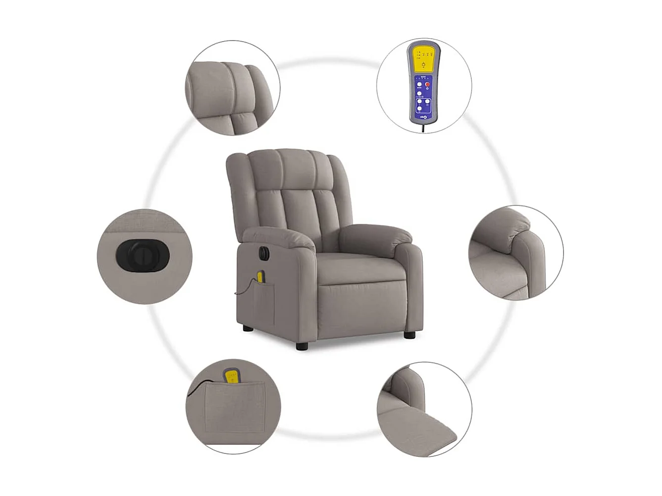 Sillón de relax | Sillón reclinable de masaje eléctrico tela gris taupe SHL8401