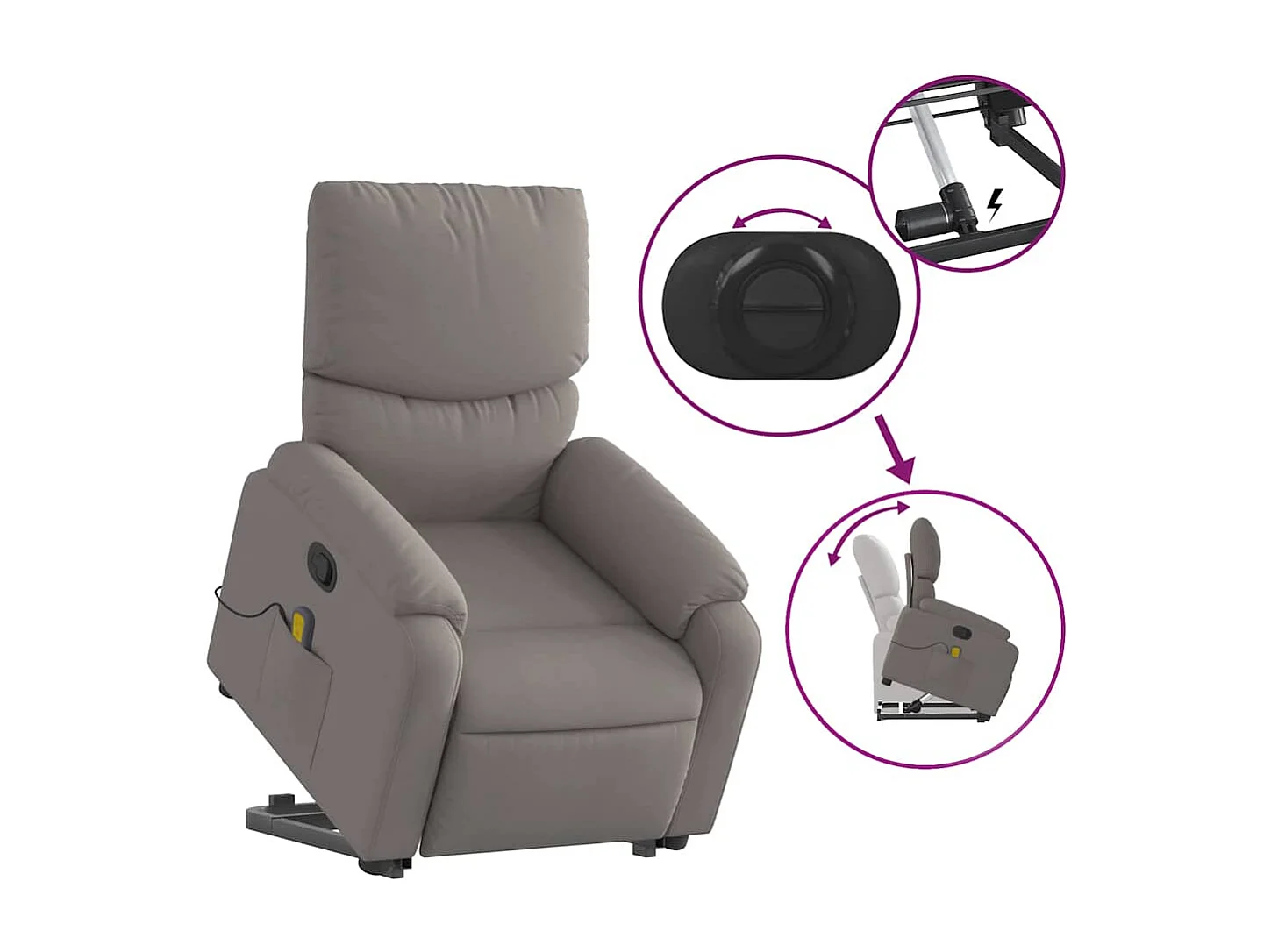 Poltrona elevatória de massagens tecido cinzento-acastanhado SHL111412