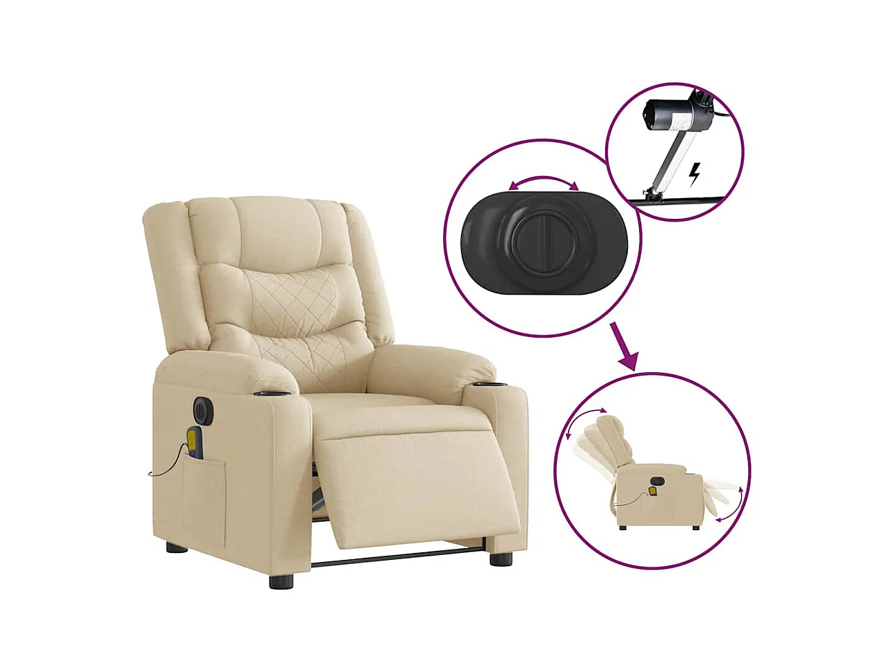 Sillón de relax | Sillón reclinable de masaje eléctrico tela color crema SHL9104