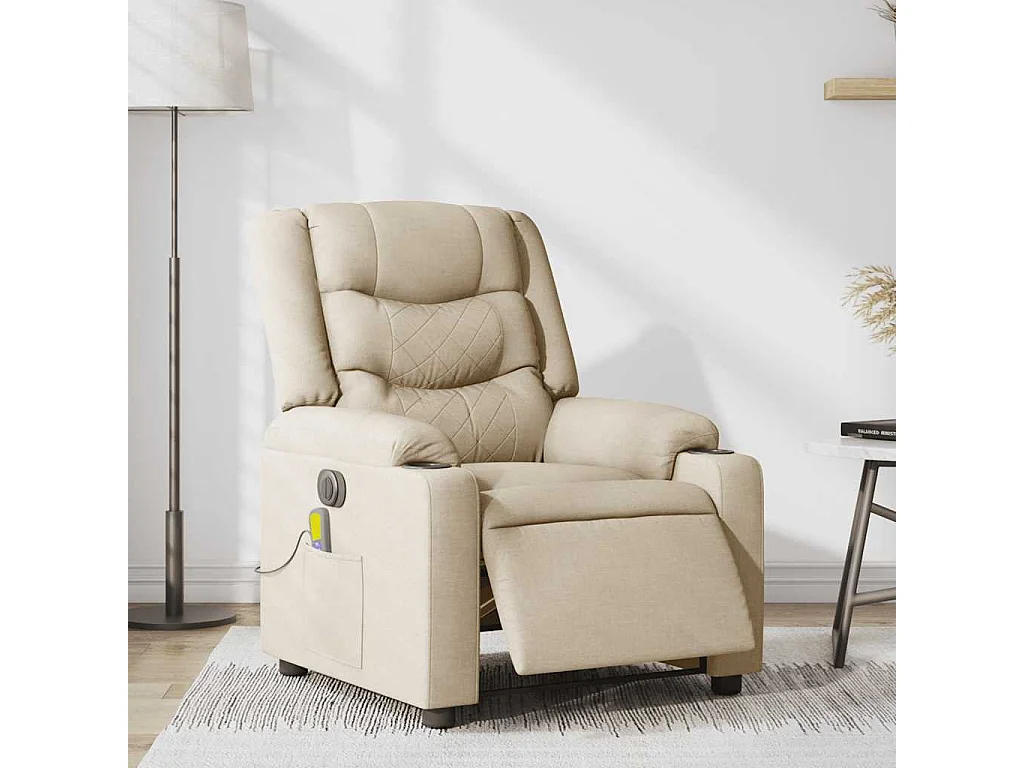 Fauteuil inclinable électrique-Chaise de relax-Fauteuil de Massage crème tissu SHL4233