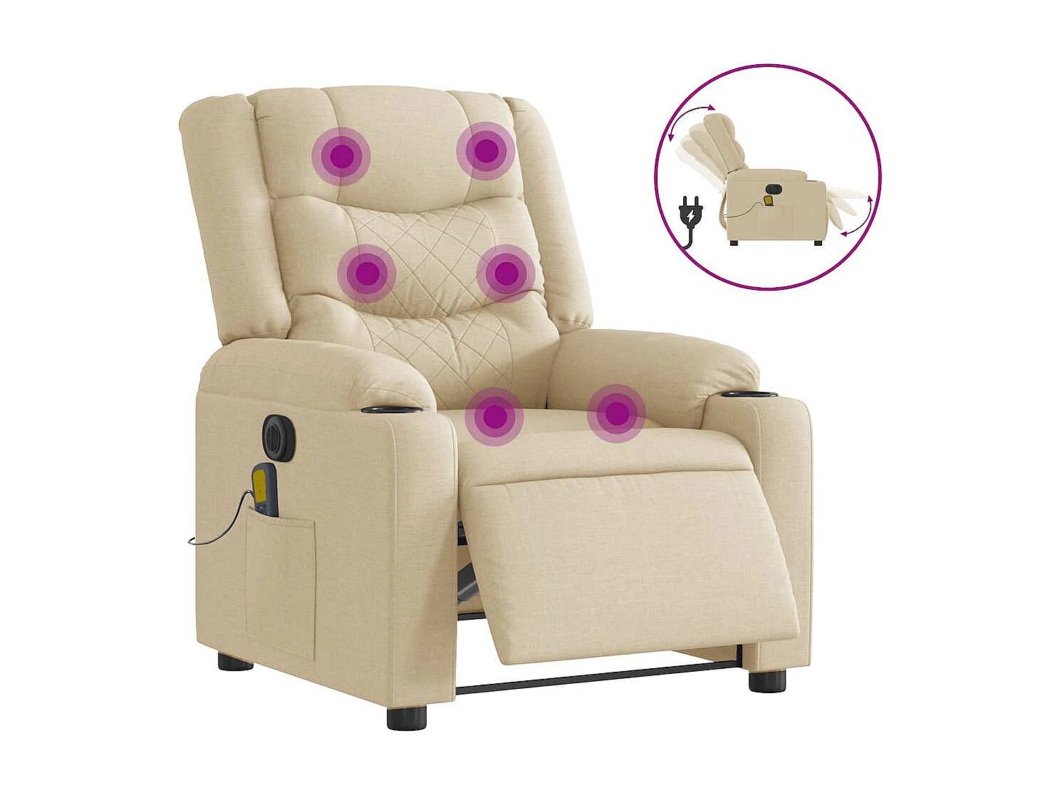 Fauteuil inclinable électrique-Chaise de relax-Fauteuil de Massage crème tissu SHL4233