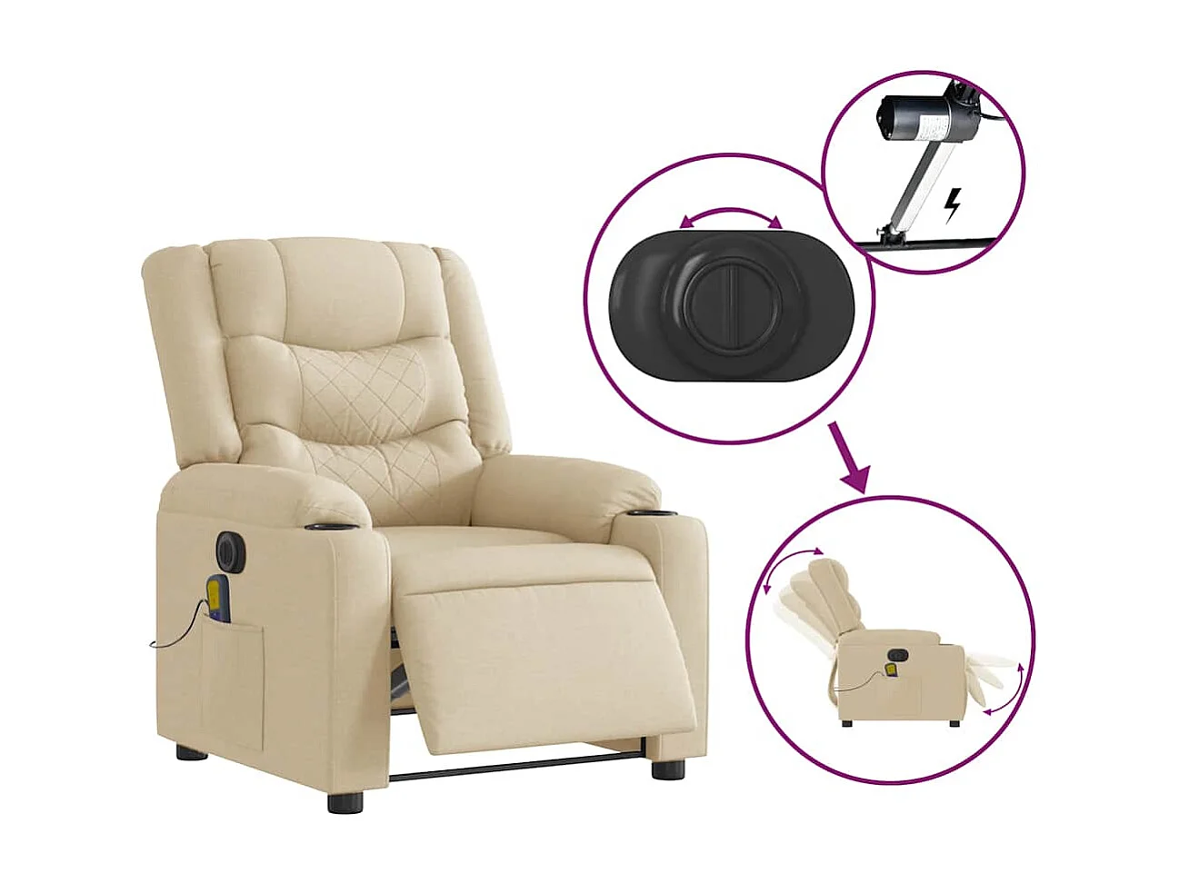 Fauteuil inclinable électrique-Chaise de relax-Fauteuil de Massage crème tissu SHL4233