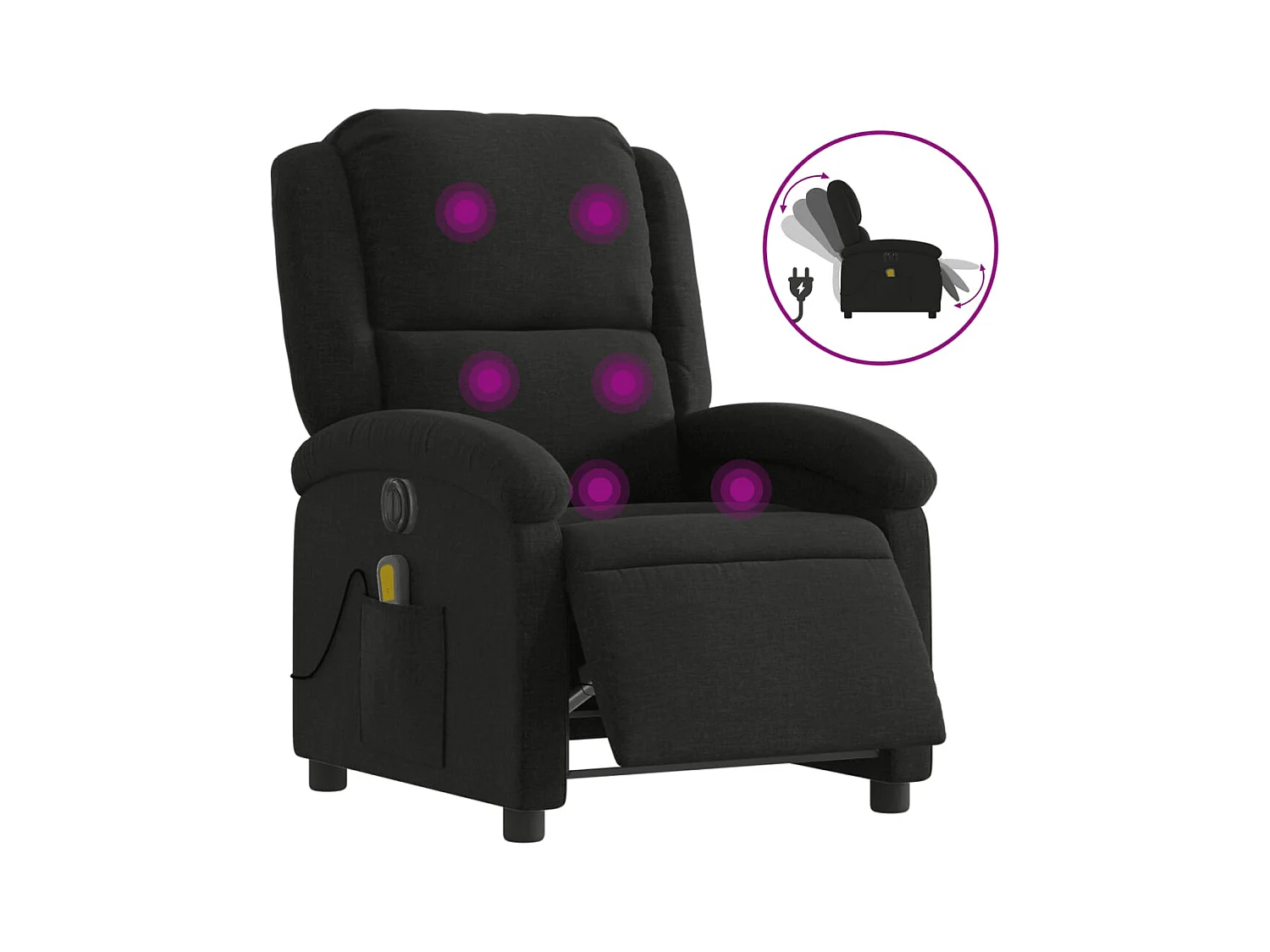 Fauteuil inclinable électrique-Fauteuil de massage pour Salon Noir Tissu SHL5165