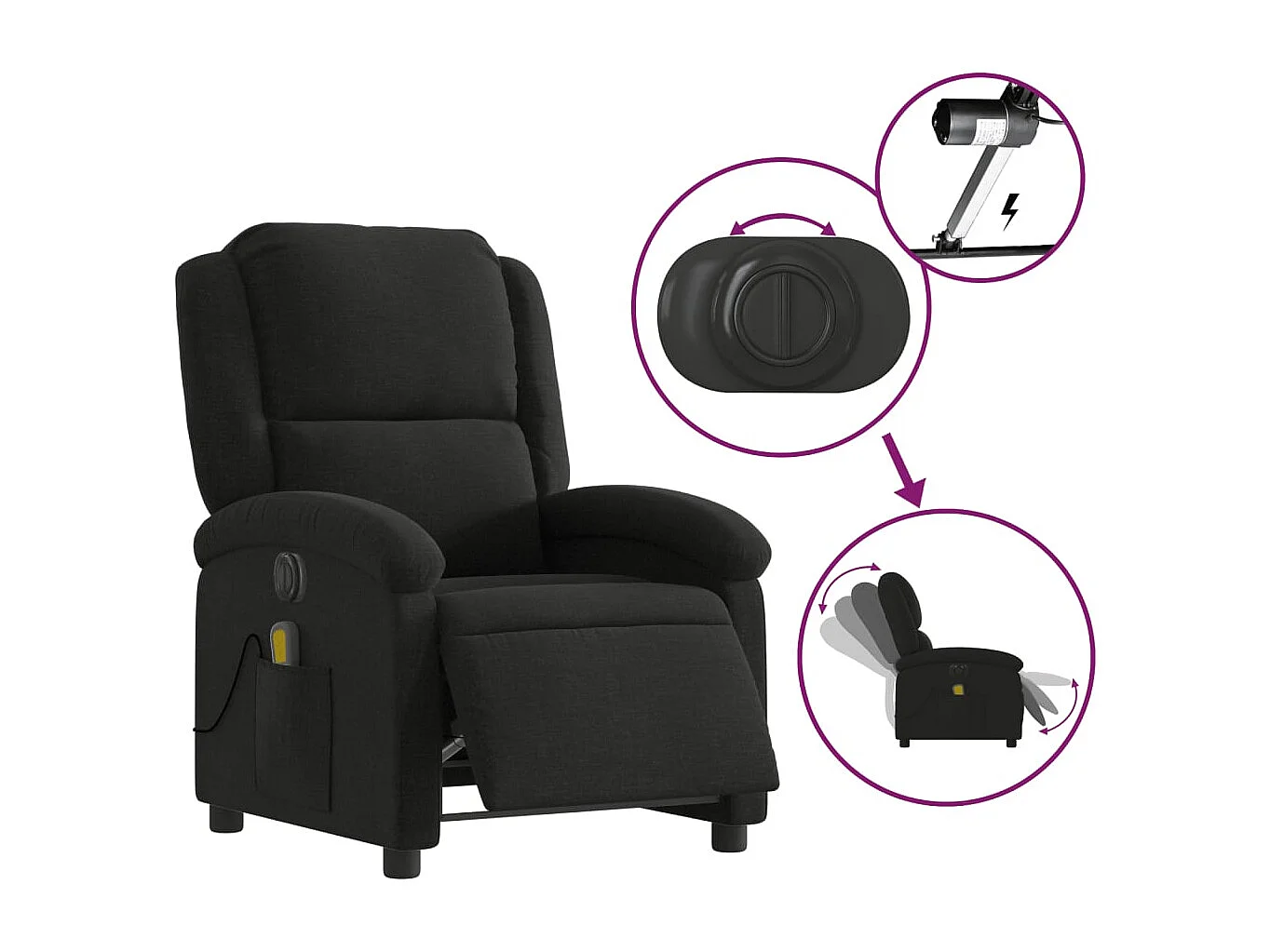 Fauteuil inclinable électrique-Fauteuil de massage pour Salon Noir Tissu SHL5165