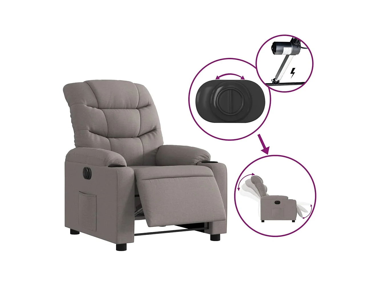 Sillón de relax | Silla | Sillón reclinable eléctrico tela gris taupé SHL2657