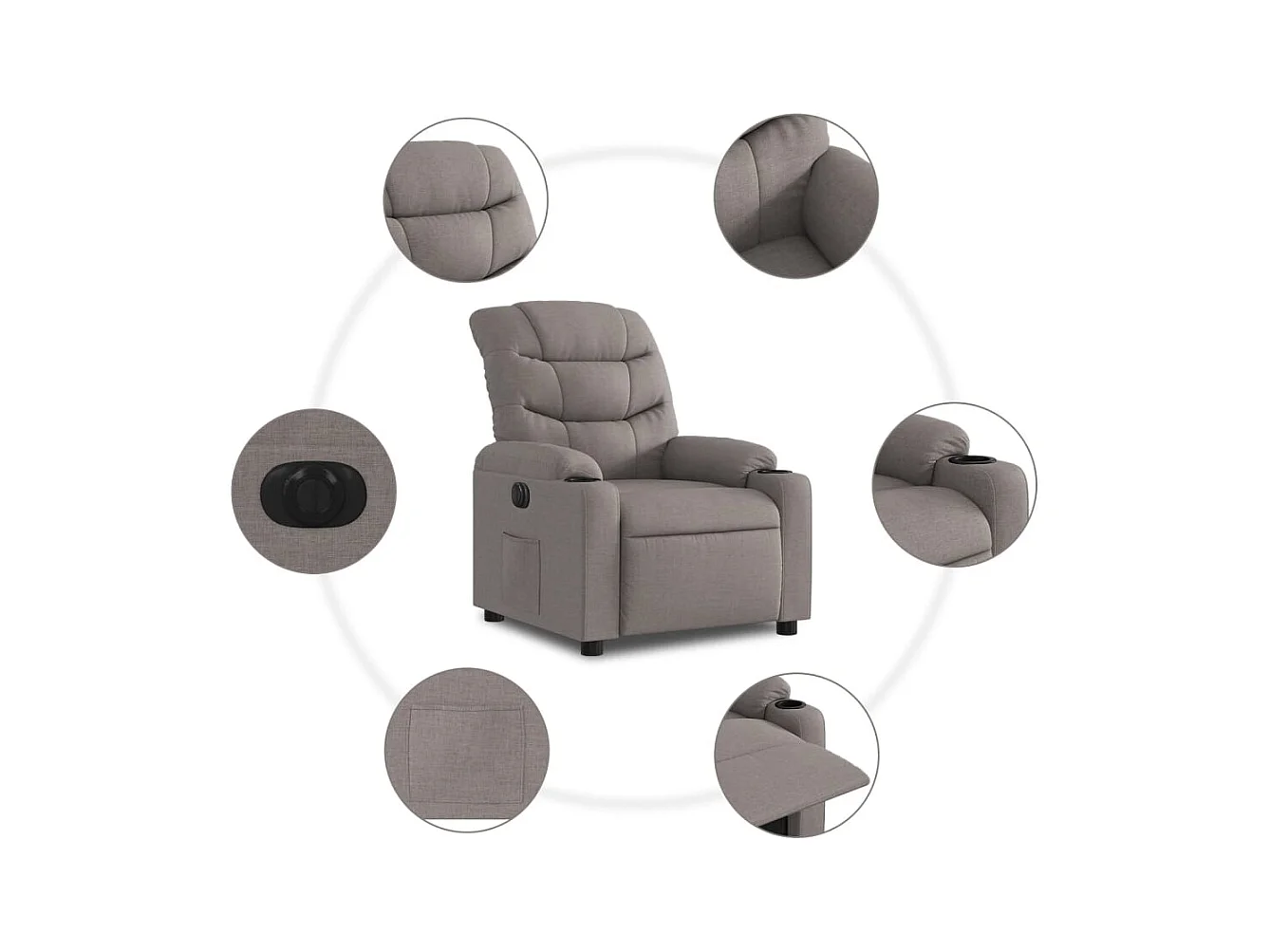 Sillón de relax | Silla | Sillón reclinable eléctrico tela gris taupé SHL2657
