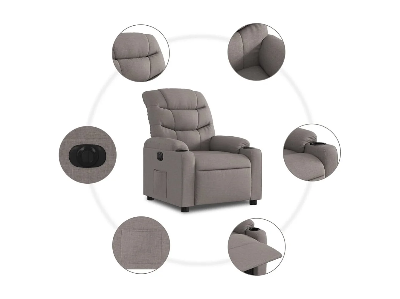Relaxsessel Elektrisch | Lounge Sessel indoor Taupe Stoff SHL46801