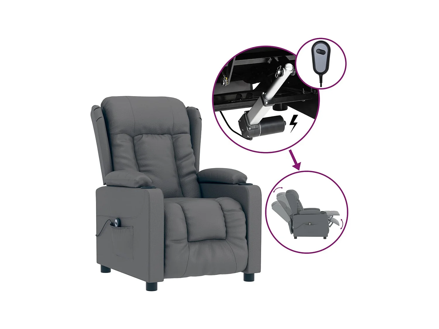 Fauteuil inclinable électrique-Chaise de relax-Fauteuil salon Gris Similicuir SHL4549