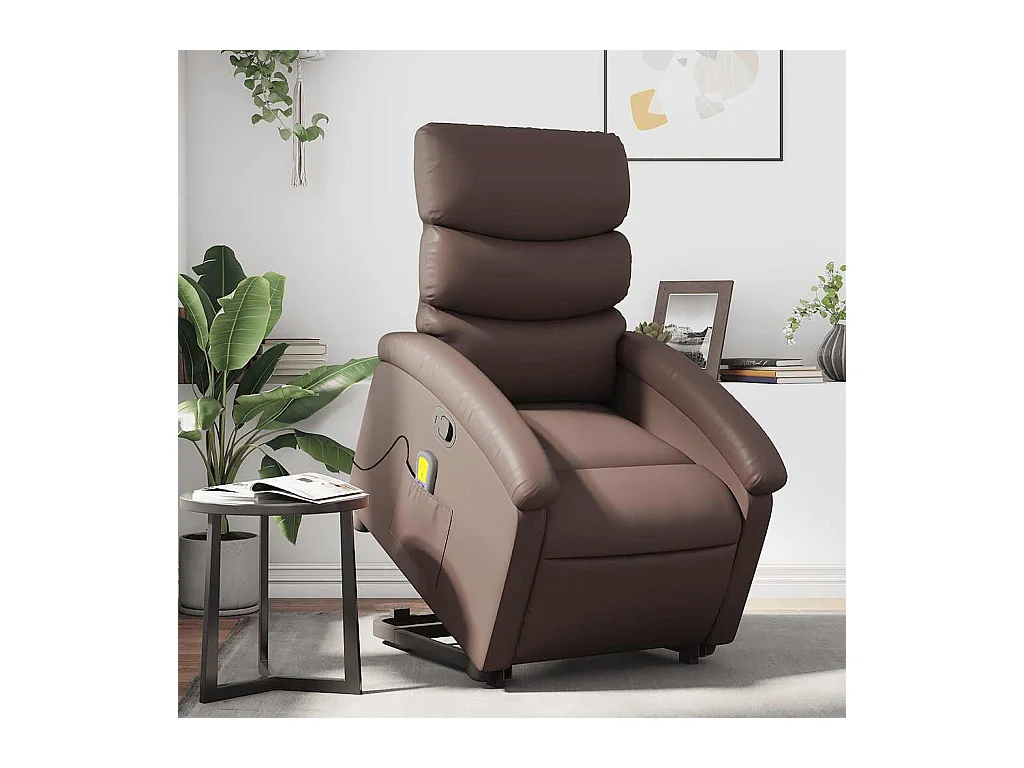 Fauteuil inclinable-Chaise de relax-Fauteuil de Massage Marron Similicuir SHL5046