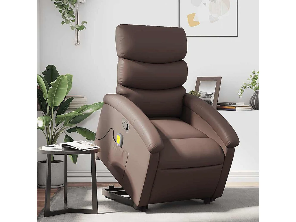 Massagesessel mit Aufstehhilfe | Relaxsessel Braun Kunstleder SHL30263