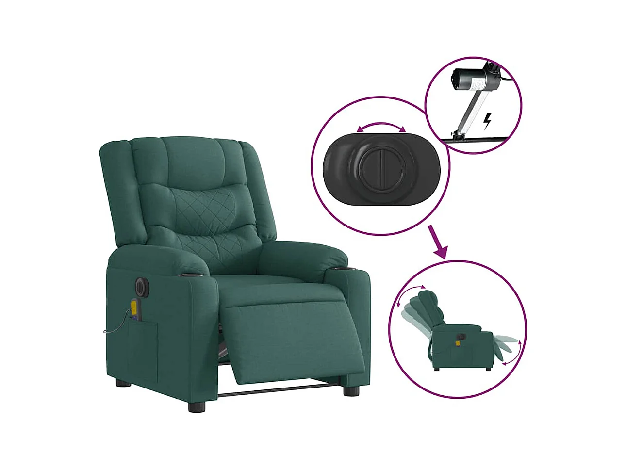 Sillón de relax | Sillón reclinable de masaje eléctrico tela verde oscuro SHL2840