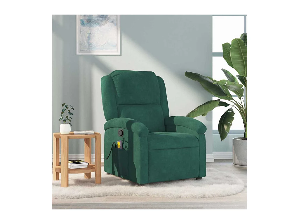 Poltrona de massagens reclinável veludo verde-escuro SHL800825