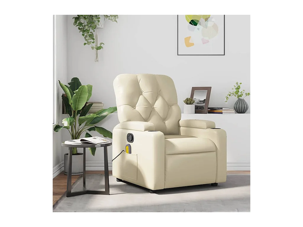 Sillón de relax | Sillón reclinable de masaje cuero sintético crema SHL4685