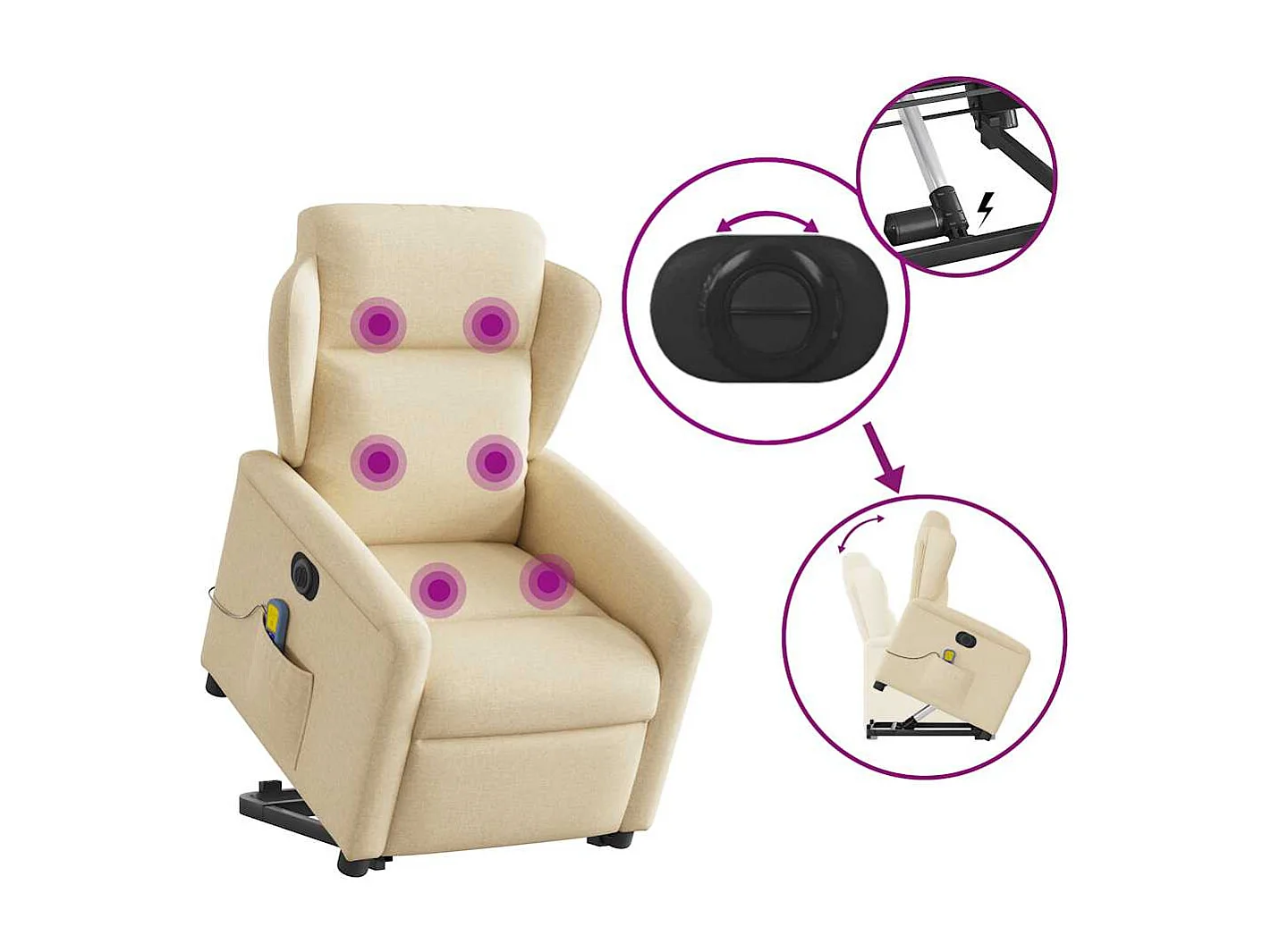 Sillón de salón | Silla | Sillón de masaje eléctrico reclinable elevable tela crema SHL4897