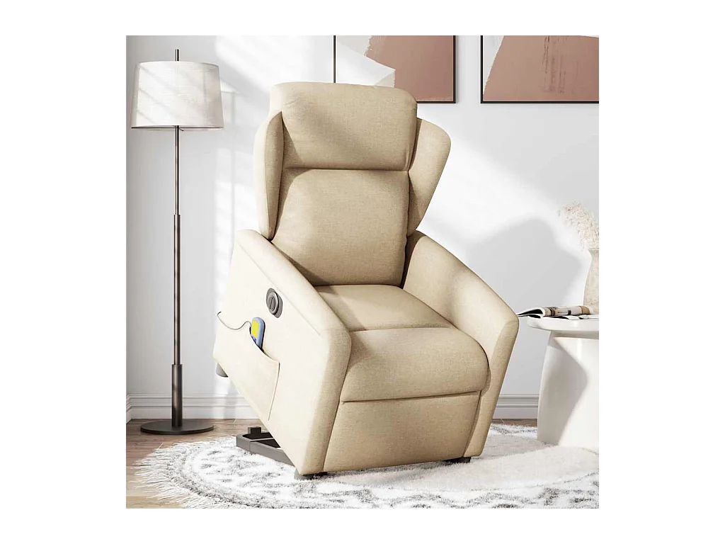 Fauteuil inclinable électrique-Chaise de relax-Fauteuil de Massage Crème Tissu SHL4329