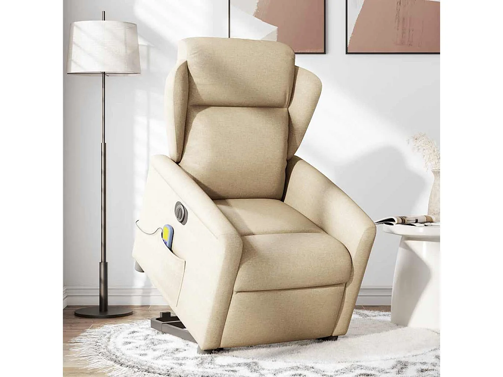 Fauteuil inclinable électrique-Chaise de relax-Fauteuil de Massage Crème Tissu SHL4329