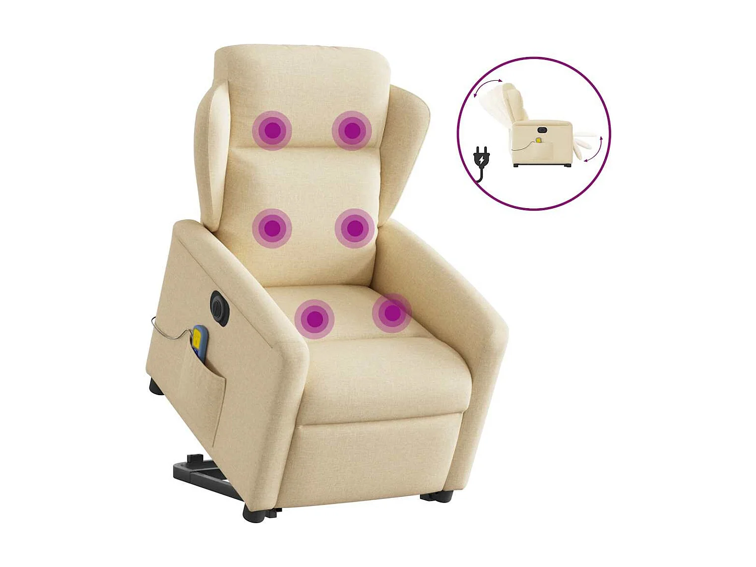 Fauteuil inclinable électrique-Chaise de relax-Fauteuil de Massage Crème Tissu SHL4329