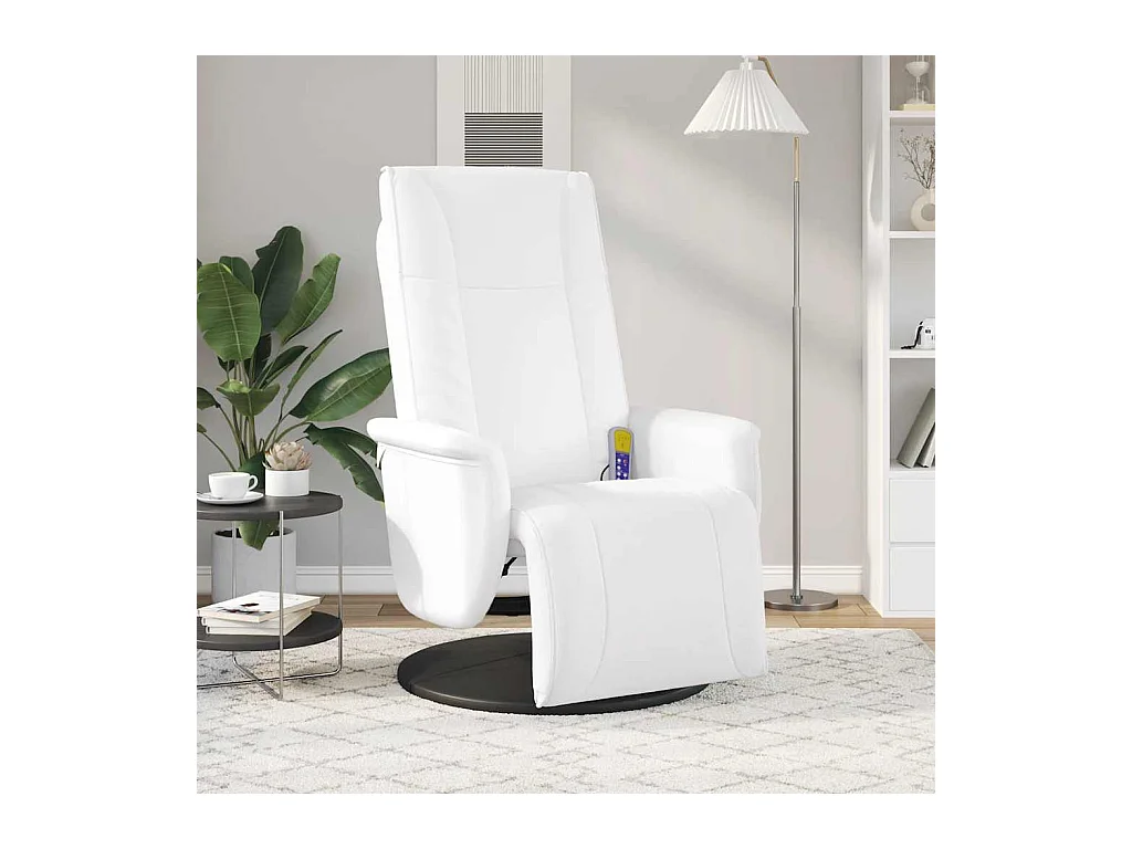 Sillón de relax | Sillón reclinable masaje con reposapiés cuero sintético blanco SHL6818